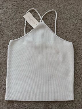 Allie Rose White Ribbed Halter Crop Camisole Size Small NWT